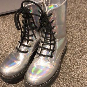 shiny holographic boots sliver